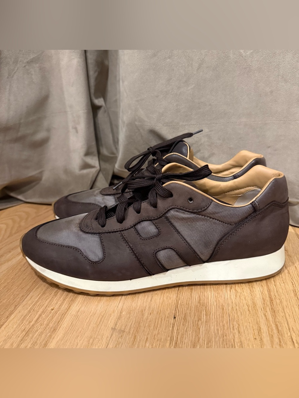 Hogan Men’s Leather Sneaker 9.5 Chocolate Brown H86 Run - Picture 3 of 16